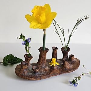 Signed Handcrafted Unique Mid Century Terra Cotta Sculpture Clay Candelabra Art